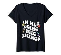 Womens Retro Groovy Im Meg Doing Meg Things Funny Mother's Day V-Neck T-Shirt