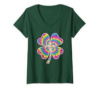 Women's Retro Groovy Lucky Shamrock Tie Dye Clover St Patrick Kids V-Neck T-Shirt
