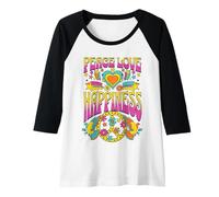 Womens Retro Groovy Peace Love Happiness 70s Hippie Aesthetic Art Raglan Baseball Tee