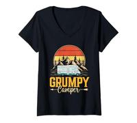 Women's Retro Grumpy Camper Vintage Traveler Traveling Camping V-Neck T-Shirt