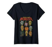 Womens Retro Halloween Monsters Video Game Vampire Witch Pumpkin V-Neck T-Shirt