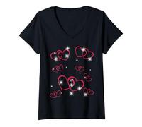 Womens Retro Heart Hearts 60s Valentine's Day Woman Man Love V-Neck T-Shirt