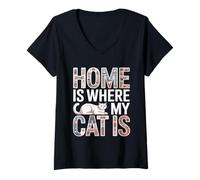 Women's Retro Home is Where My Cat is V-Neck T-Shirt