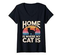 Women's Retro Home is Where My Cat is V-Neck T-Shirt