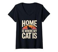 Women's Retro Home is Where My Cat is V-Neck T-Shirt