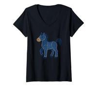 Womens Retro Horse Denim Patchwork Patch Art Cute V-Neck T-Shirt