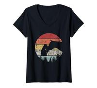 Womens Retro Horse Girl Aesthetic Sunset Silhouette V-Neck T-Shirt