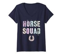 Womens Retro Horse Squad Country Vibes Pony Equestrian Farm Lasso V-Neck T-Shirt
