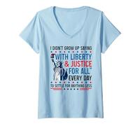 Womens Retro I Didn't Grow Up Saying With Liberty & Justice For All V-Neck T-Shirt