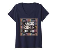 Womens Retro I Have NO Shelf Control Bookworm Nerd Book Club V-Neck T-Shirt