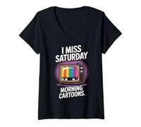 Womens Retro I Miss Saturday Morning Cartoons TV V-Neck T-Shirt