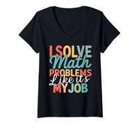 Womens Retro I Solve Math Problems Like It's My Job Back to school V-Neck T-Shirt