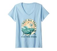 Womens Retro I Wait All Year For This Week - Funny Shark Lovers V-Neck T-Shirt