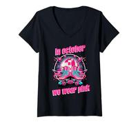 Womens Retro In October We Wear Pink Disco Roller Skates V-Neck T-Shirt