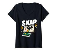 Women's Retro Instant Camera Snap Photo Graphic V-Neck T-Shirt
