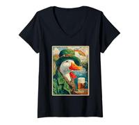 Women's Retro Irish Goose Drinking Beer Vintage St Patricks Day V-Neck T-Shirt