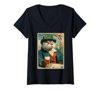 Women's Retro Irish Otter Drinking Beer Vintage St Patricks Day V-Neck T-Shirt