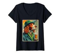 Women's Retro Irish Setter Drinking Beer Vintage St Patricks Day Dog V-Neck T-Shirt
