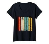 Women's Retro Istanbul Turkey Cityscape Downtown Skyline Distressed V-Neck T-Shirt