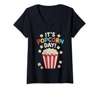 Women's Retro It’s Popcorn Day Funny Celebration Movie Design V-Neck T-Shirt