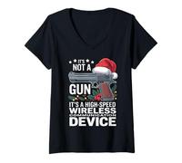 Womens Retro Its Not A Gun Meme Xmas - Funny Christmas Guns V-Neck T-Shirt