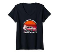 Women's Retro JDM Drift Car Japanese Kanji 1990s Synthwave Souvenir V-Neck T-Shirt