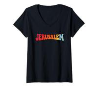 Women's Retro Jerusalem Israel Travel Western Wall Temple Mount V-Neck T-Shirt