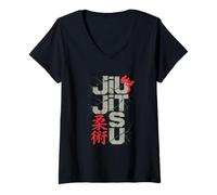 Womens Retro Jiu Jitsu Sign BJJ Fighter Wall Art For Who Loves BJJ V-Neck T-Shirt