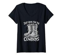 Women's Retro Just Here for The Cowboys Boots Texas V-Neck T-Shirt