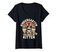 Women's Retro Kindergarten You Kitten Cat Rizz Teacher Happy Future V-Neck T-Shirt