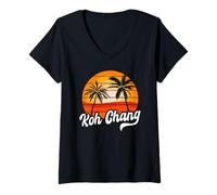 Womens Retro KOH Chang Sunset Palm Trees Vintage Travel Design V-Neck T-Shirt