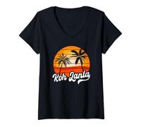 Womens Retro KOH Lanta Sunset Palm Trees Vintage Travel Design V-Neck T-Shirt