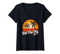 Womens Retro KOH Phi Phi Sunset Palm Trees Vintage Travel Design V-Neck T-Shirt