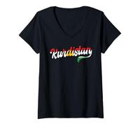 Womens Retro Kurdistan Script Design Kurdish Flag Typography V-Neck T-Shirt