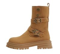 Women's Retro Lace Up Thick Sole Casual Boots Winter Mid-Calf Boots Khaki