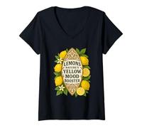 Womens Retro Lemons Citrus Fruit Floral Summer Positive Aesthetic V-Neck T-Shirt