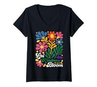 Women's Retro Let Kindness Bloom Boho Matisse Flower Painting Style V-Neck T-Shirt