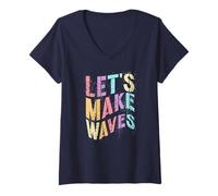 Womens Retro Let’s Make Waves Biology Team Teacher Learn Stud V-Neck T-Shirt