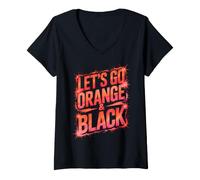 Women's Retro Lets GO Orange Black Homecoming Spirit W ield Day V-Neck T-Shirt