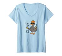 Women's Retro Lineman Electrician Journeyman Shock 'Em Duck V-Neck T-Shirt
