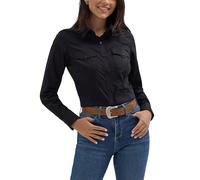 Wrangler Women's Western Women's Retro Button-down Shirt, Black, L