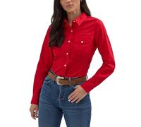 Women's Retro Long Sleeve Cool Blue Solid Western Shirt, Red, M