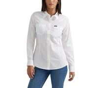 Women's Retro Long Sleeve Cool Blue Solid Western Shirt, White, 3XL