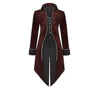 Womens Retro Long Tuxedo Jacket Medieval Tailcoat Suit, Steampunk Vintage Victorian Gothic Frock Coat Renaissance Overcoat Helloween Costumes Wine 5XL