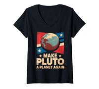 Women's Retro Make Pluto a Planet Again Distressed Texas Space V-Neck T-Shirt