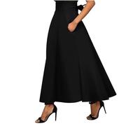 Women's Retro Maxi Skirt Gothic A-Line Elastic High Waist Skirt Vintage Medieval Renaissance Skirt Elegant Swing Full Circle Skirt with Blet Ruffle Glossy Skirt Wedding Going Out Black