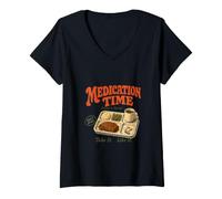 Women's Retro Medication Time Tray Dinner Served High Dose Pills V-Neck T-Shirt