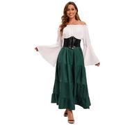 Women's Retro Medieval Dress with Trumpet Sleeves, Medieval Victorian Queen Dresses, Renaissance Gothic Maxi Dress, Carnival, Halloween, Party, Princess Costume, Green, S