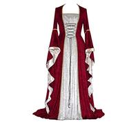 Women's Retro Medieval Dress with Trumpet Sleeves, Medieval Victorian Queen Dresses, Renaissance Gothic Maxi Dress, Carnival, Halloween Party, Princess Costume, Red, 2XL