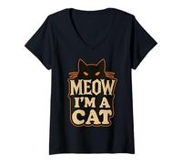Womens Retro Meow I’m A Cat Design with Spooky Feline Art V-Neck T-Shirt